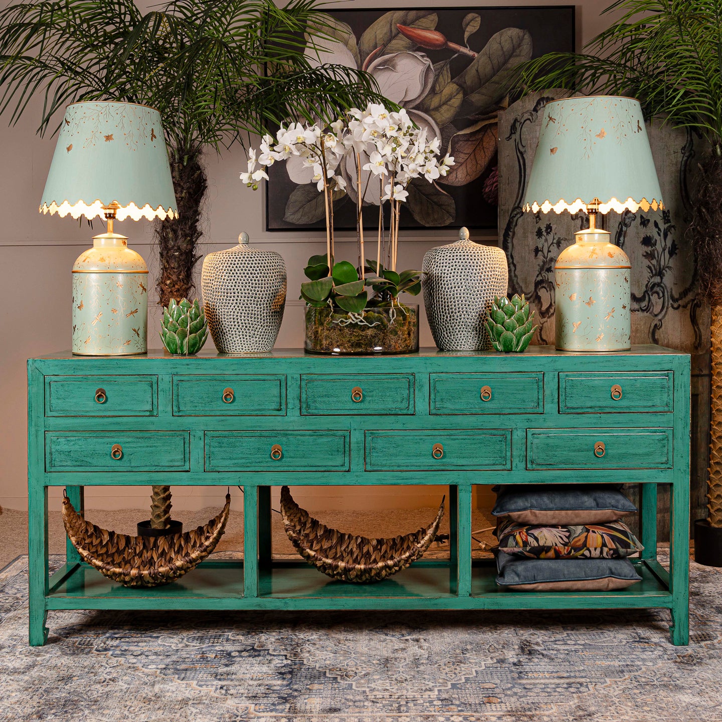 Pine Painted Cabinet 9 Drawer