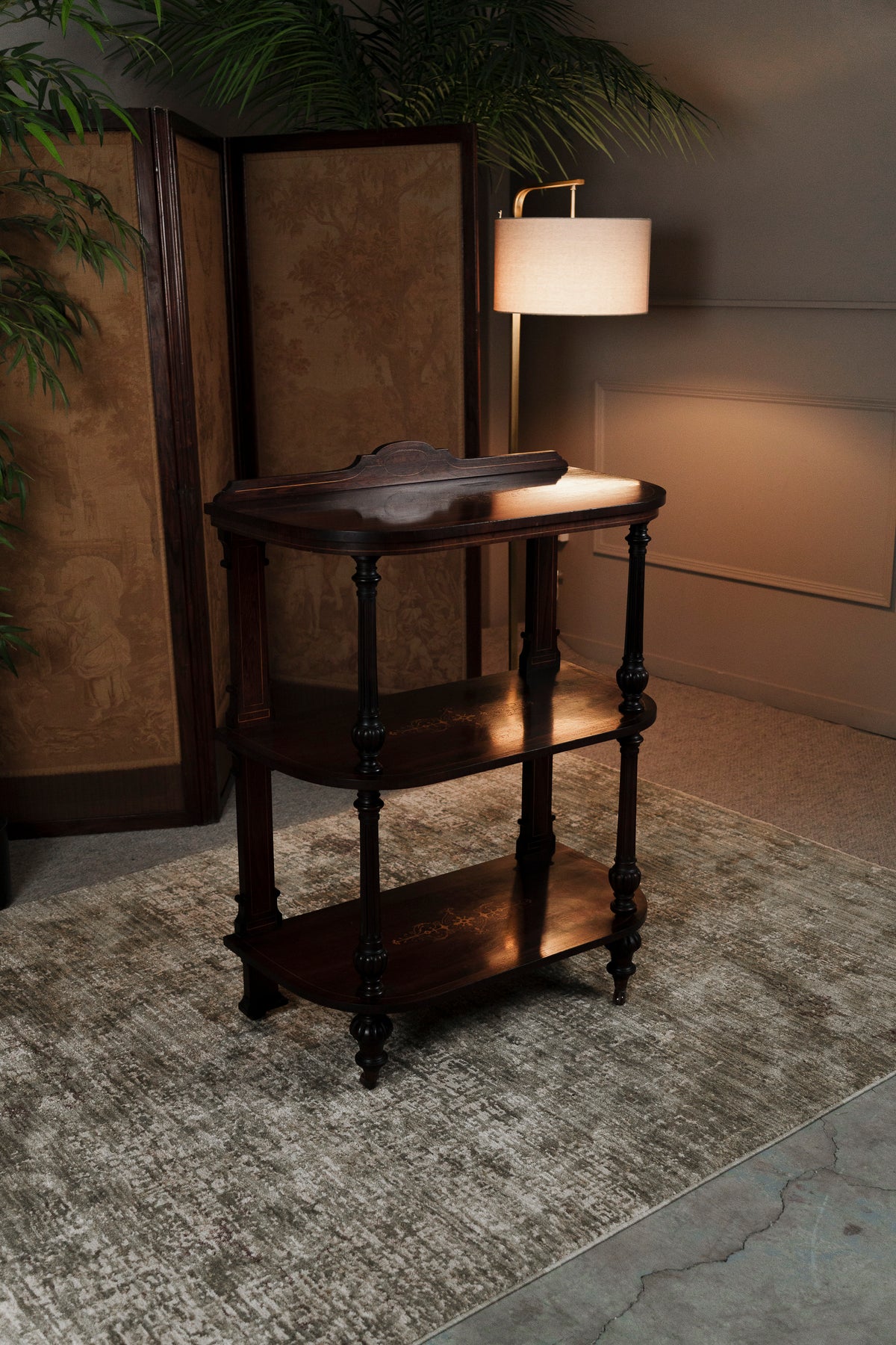 Antique Rosewood Inlaid Three-Tier Whatnot