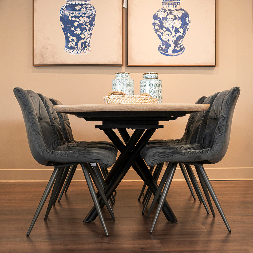 Sandy Extending Dining Table and x6 Anna Dark Grey Dining Chairs