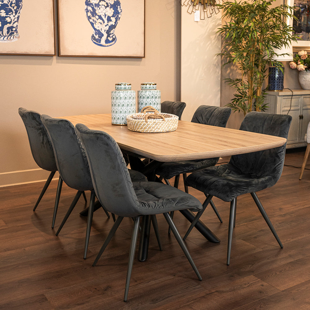 Sandy Extending Dining Table and x6 Anna Dark Grey Dining Chairs