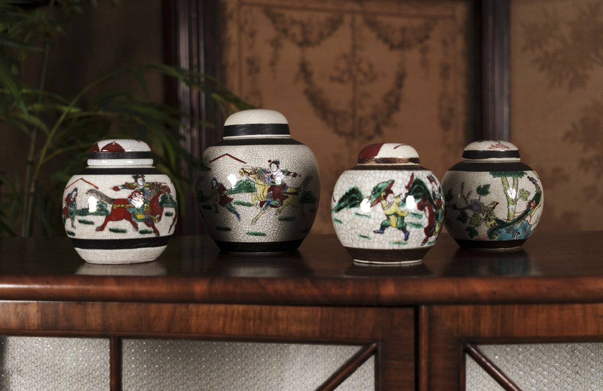 Antique Set of 4 Crackled Glazed Ginger Jars