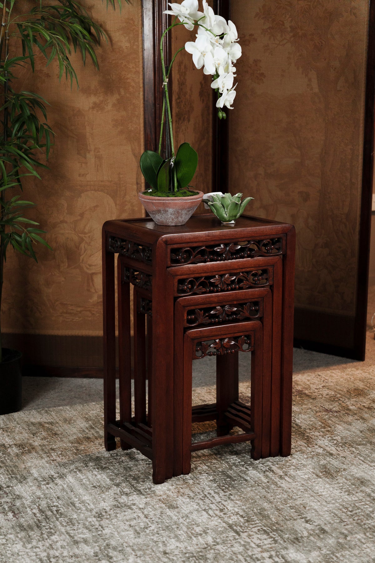 Antique Set of Four Hardwood Nesting Tables