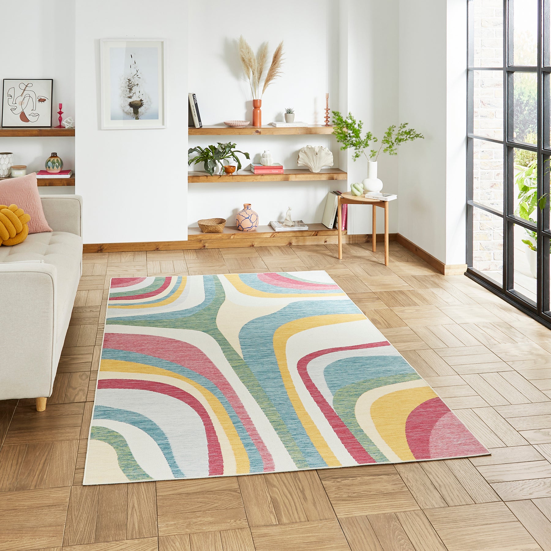 Spectrum Abstract Rug with Pastel Hues