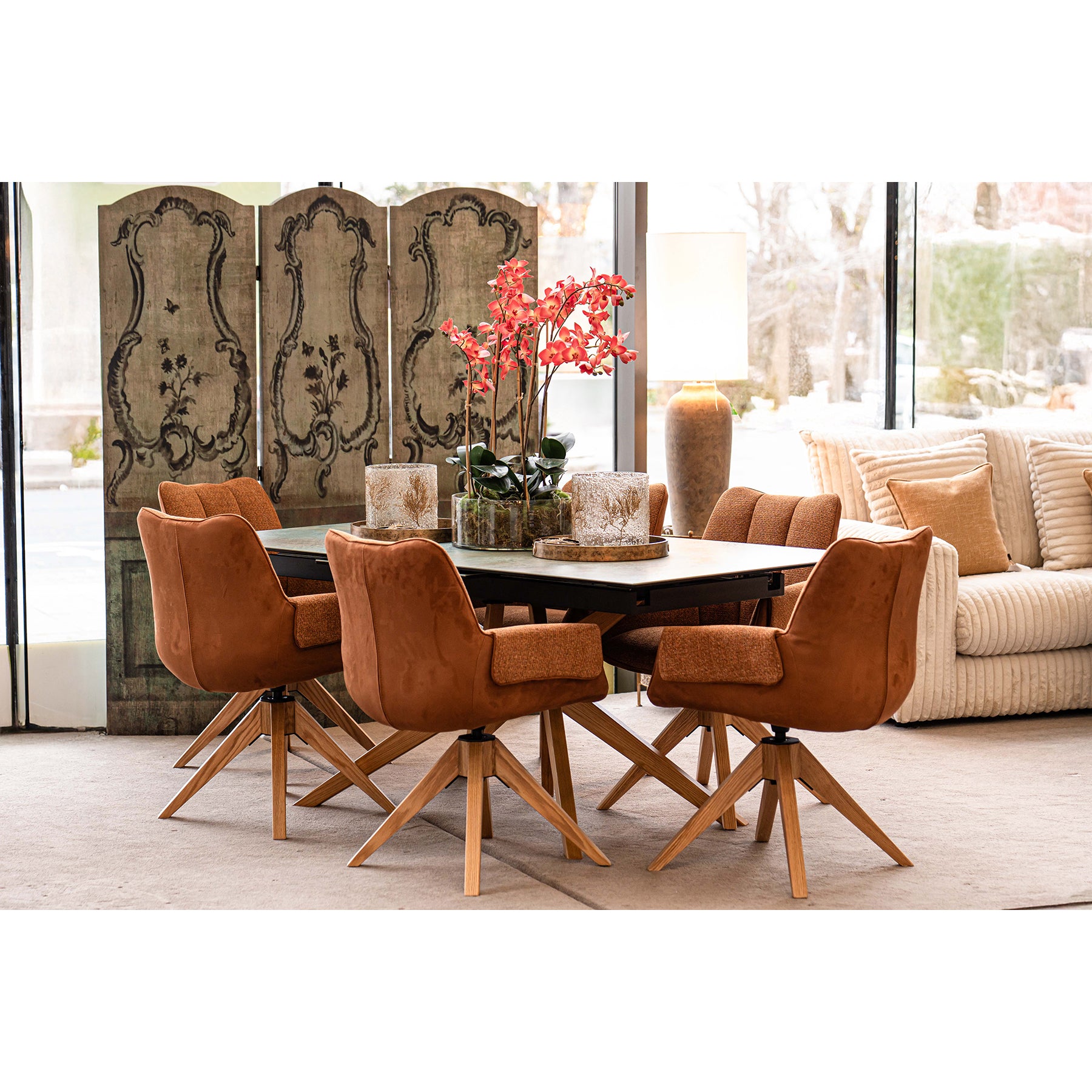 Terra Verde Extending Dining Table and Giro Orange Dining Chair Bundle