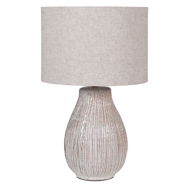 Textured Cream Bulbous Table Lamp with Linen Shade