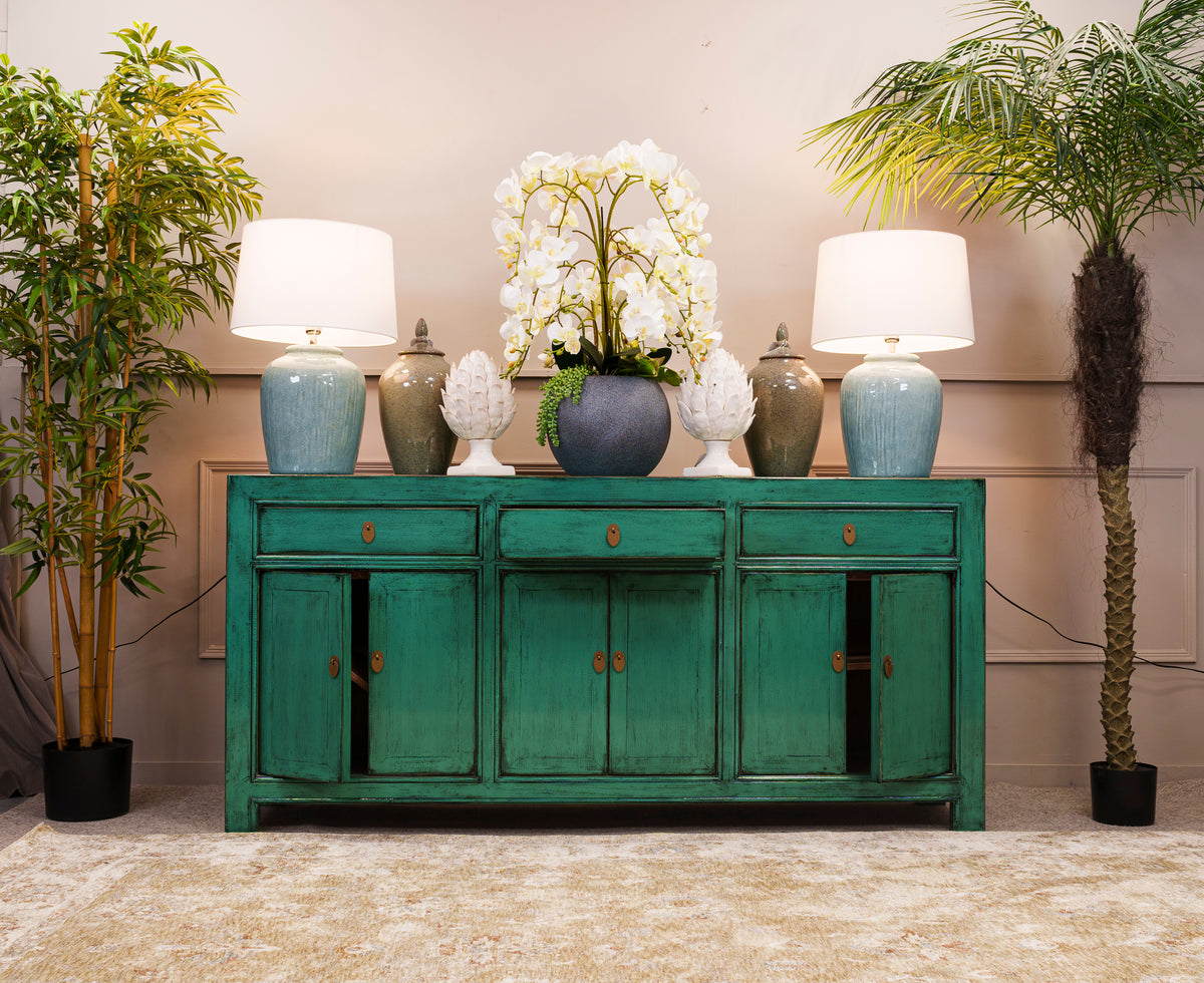 Turquoise Painted 3 Drawer 6 Door Cabinet