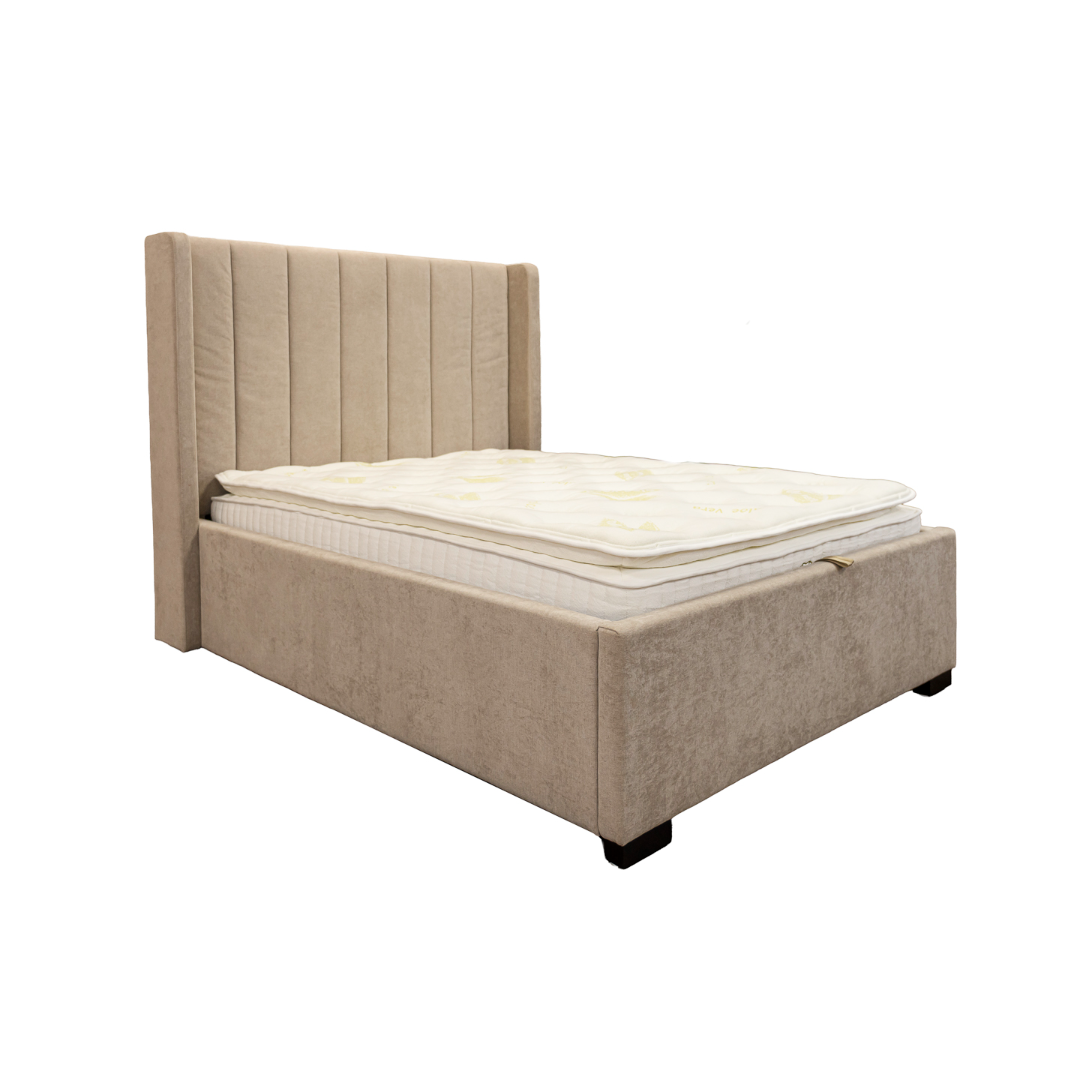 Velora 6ft Bed Frame with Ottoman - Latte