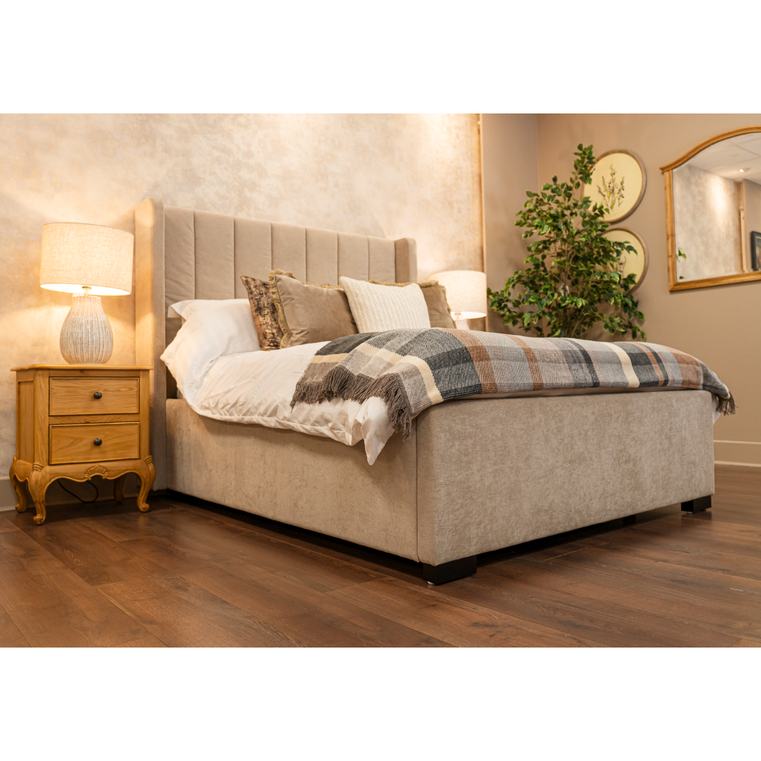 Velora 6ft Bed Frame with Ottoman - Latte