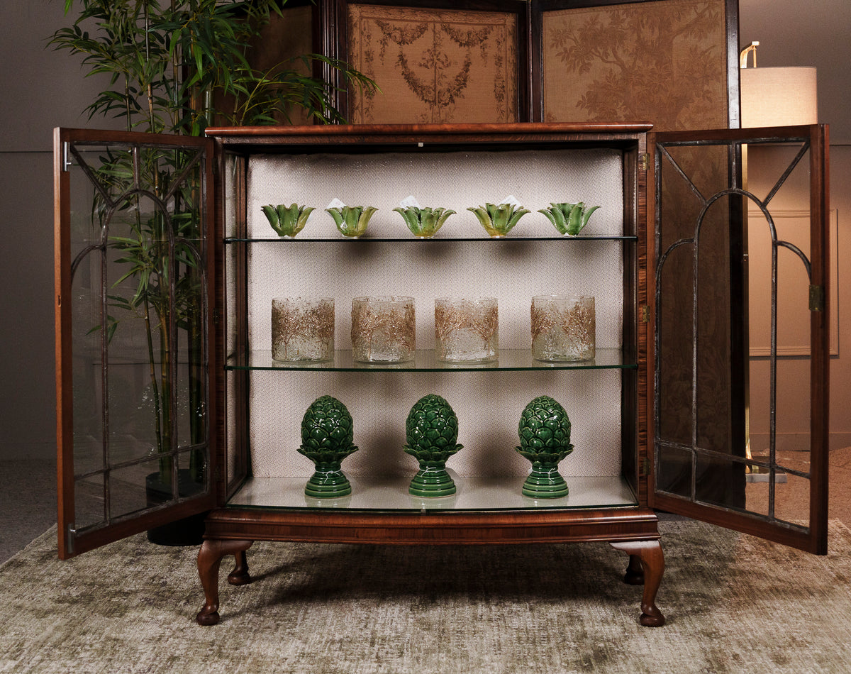Antique Walnut Bow Fronted Display Cabinet