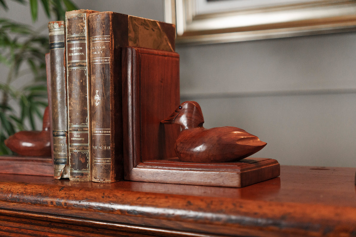 Walnut Hand carved Duck Bookends