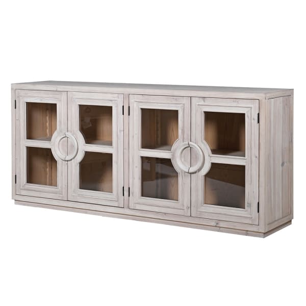 White Washed 4 Door Glass Front Sideboard