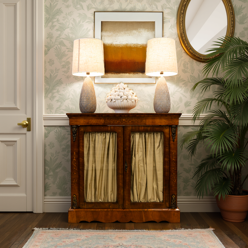 19th Century Walnut Satinwood Inlaid Cabinet