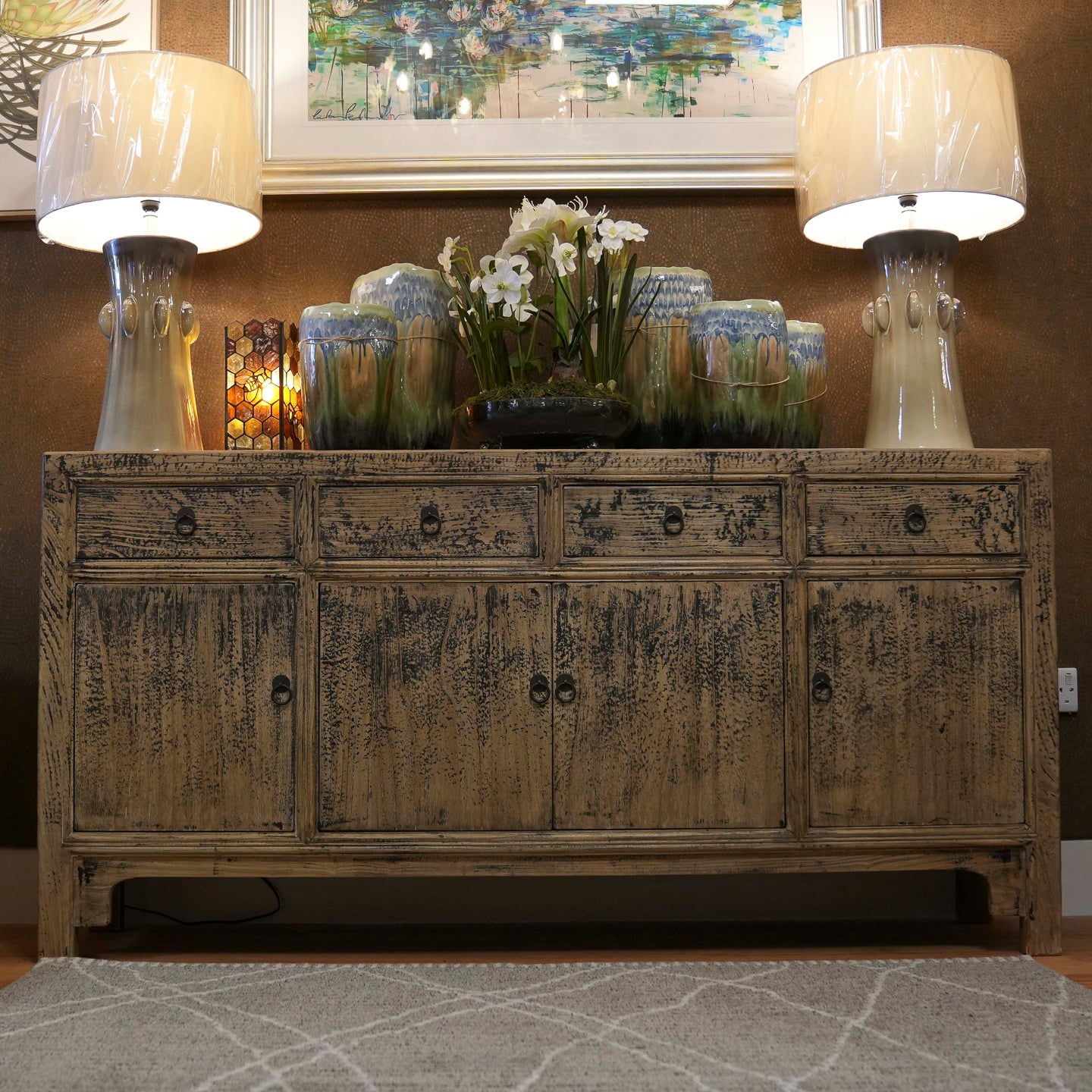 Pine Cabinet 4 Door 4 Drawer