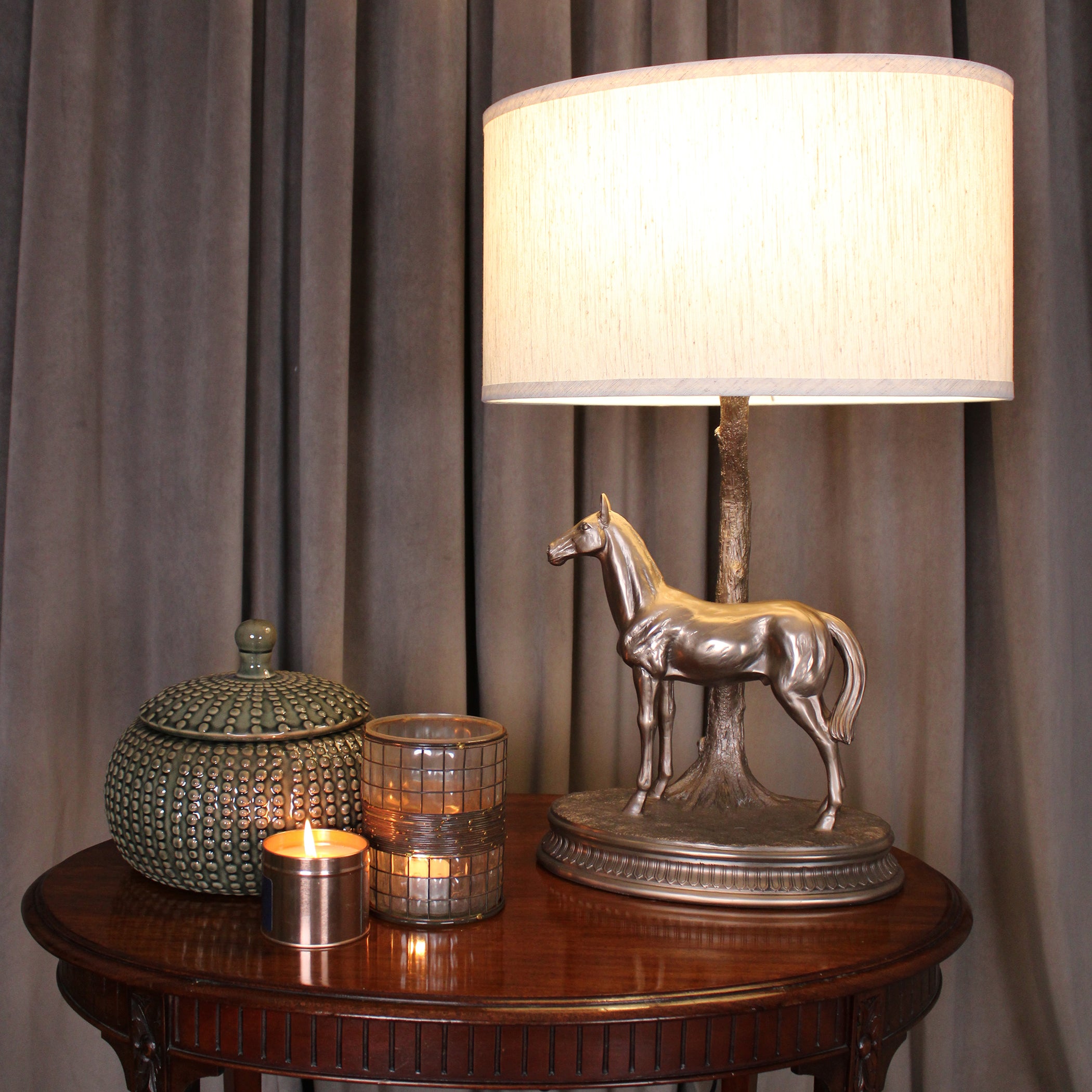 Vintage Bronze Horse Table Lamp with Shade