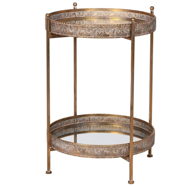 Vintage Gold and Mirror Two-Tier Round Tray Table
