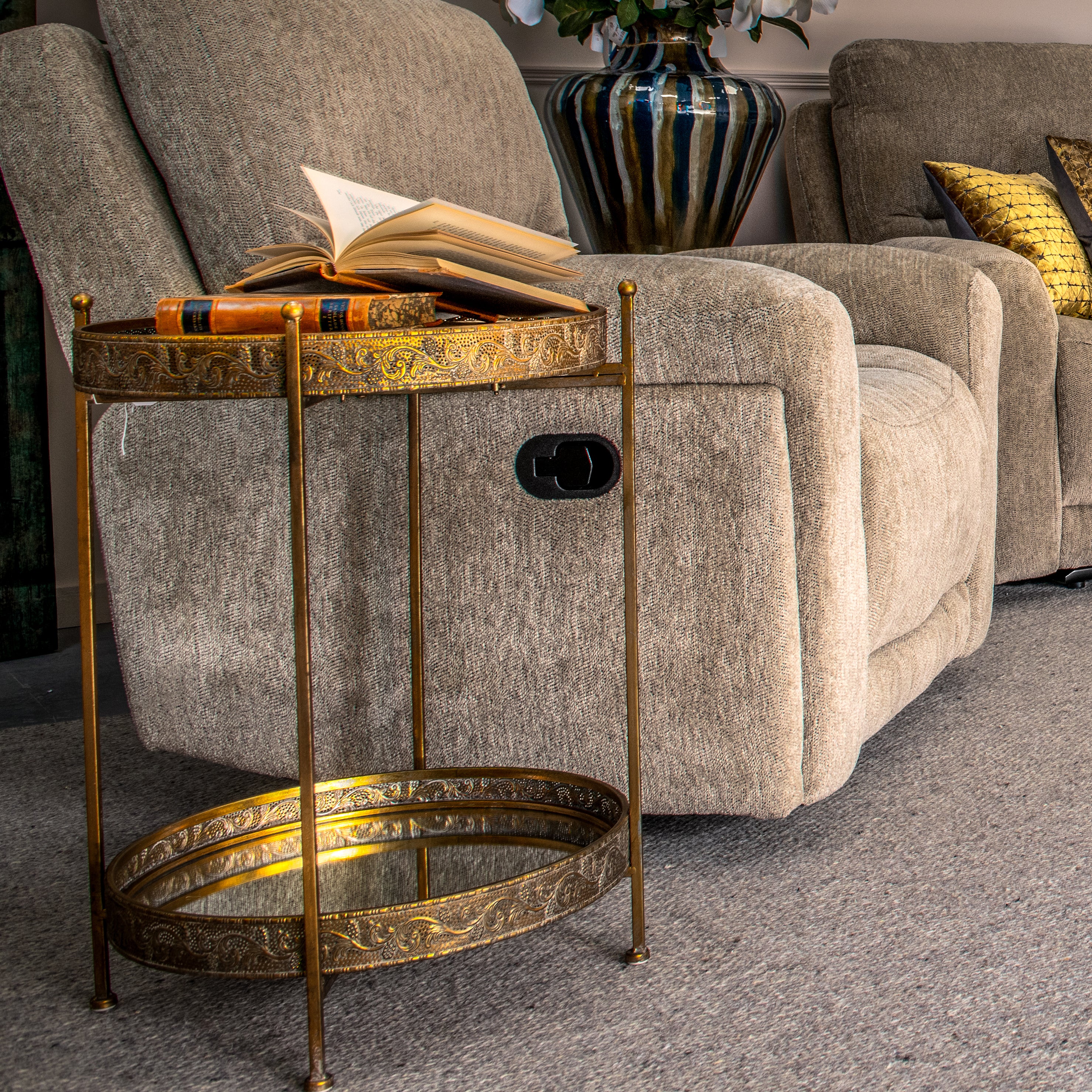 Vintage Gold and Mirror Two-Tier Round Tray Table