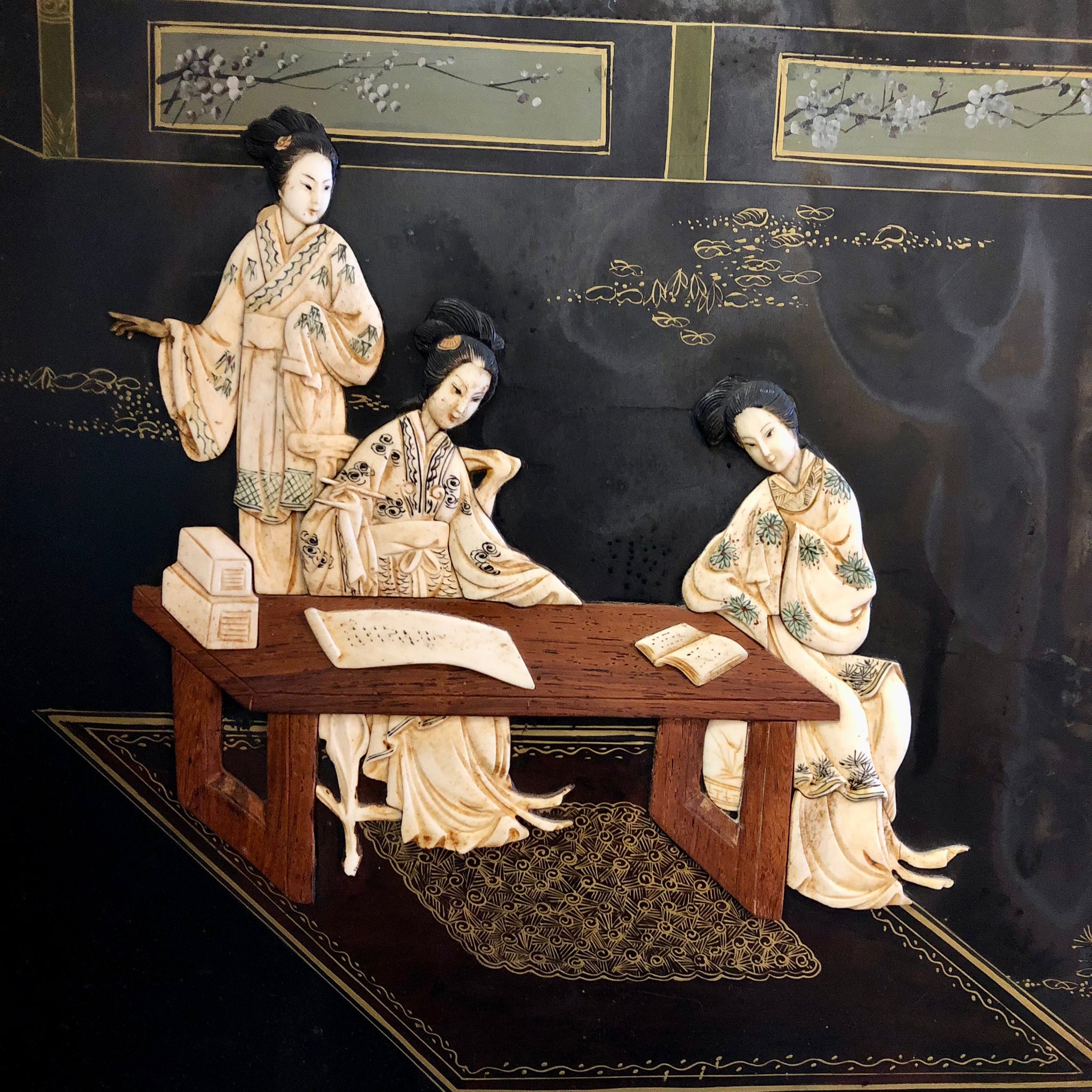 Chinese Black laquered Screen