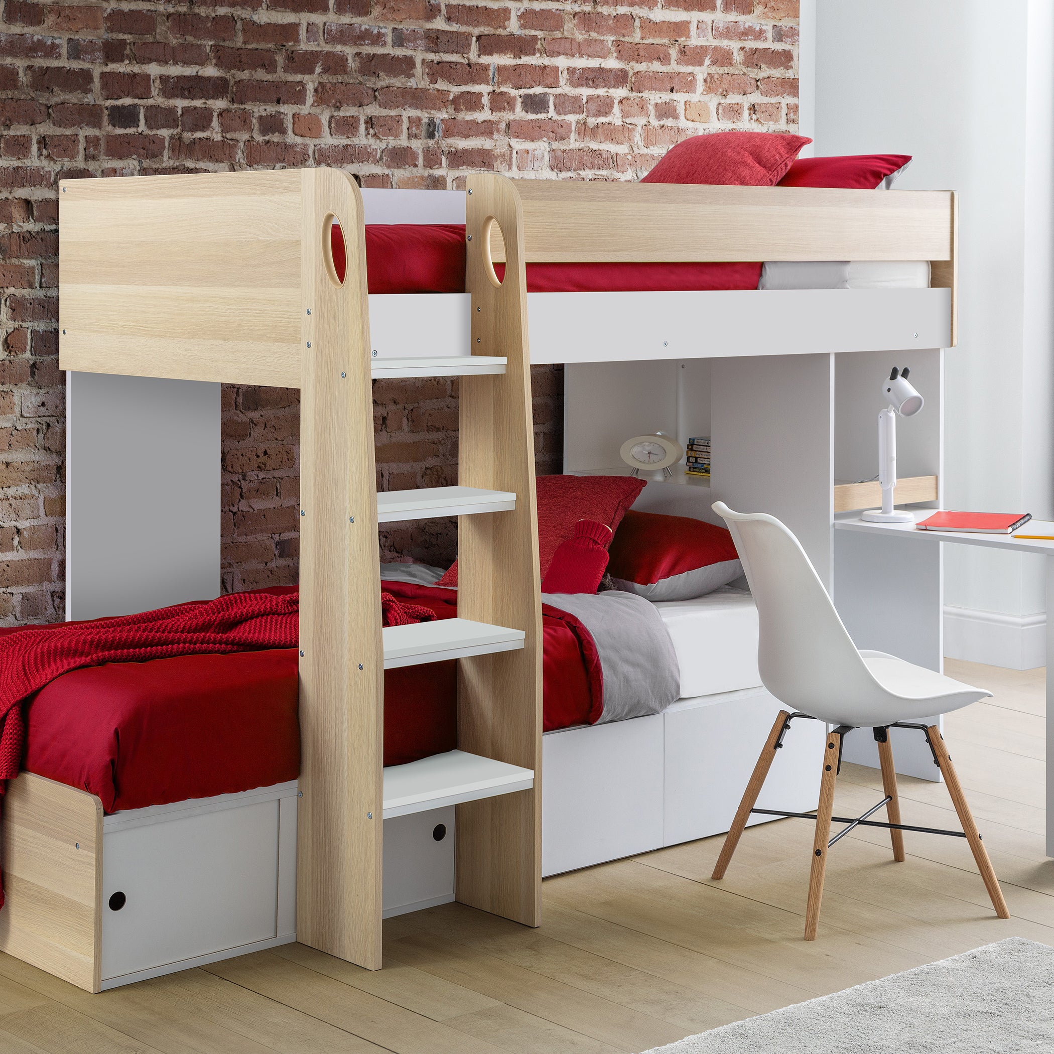Eclipse Scandinavian Oak & White Bunk Bed