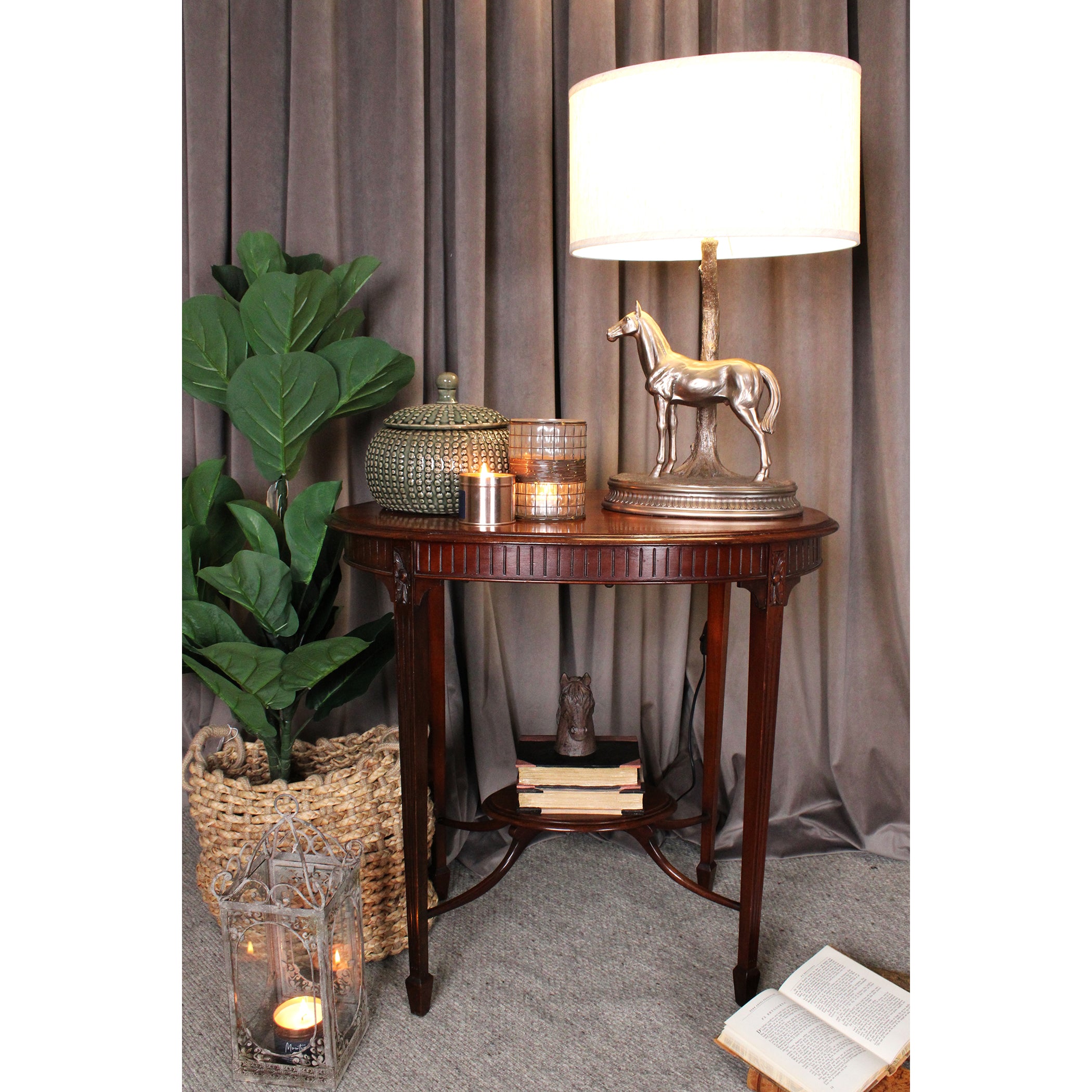Vintage Bronze Horse Table Lamp with Shade