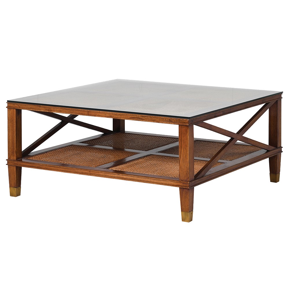 Palm Grove Glass-Top Rattan Coffee Table