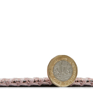 Michelle Collins rose rug close up compared to a coin