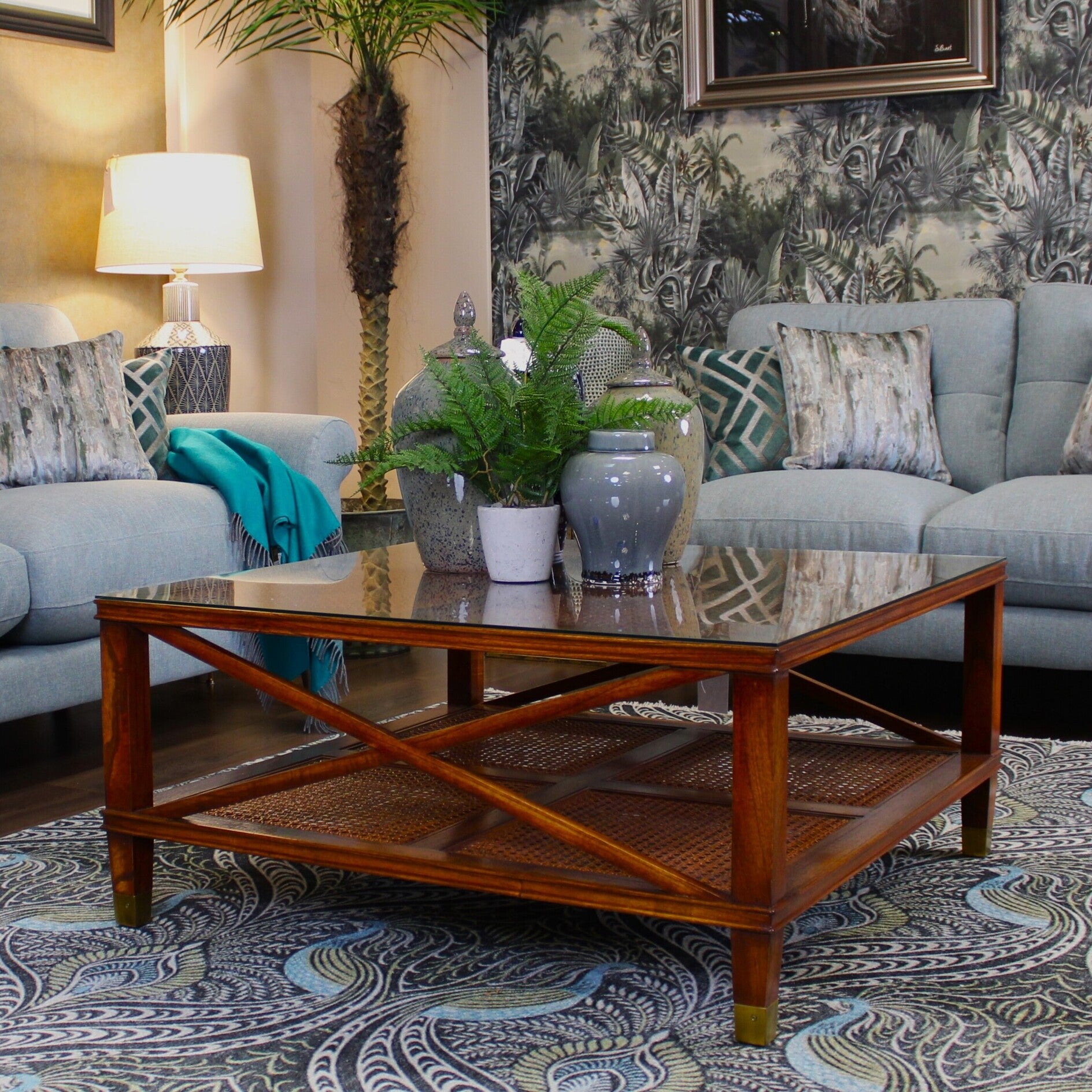 Palm Grove Glass-Top Rattan Coffee Table