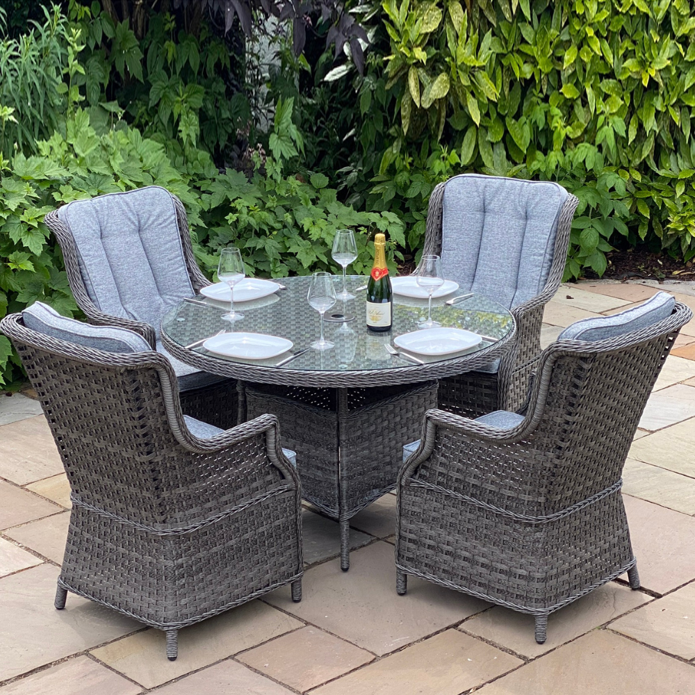 4 seater round garden table and chairs deals