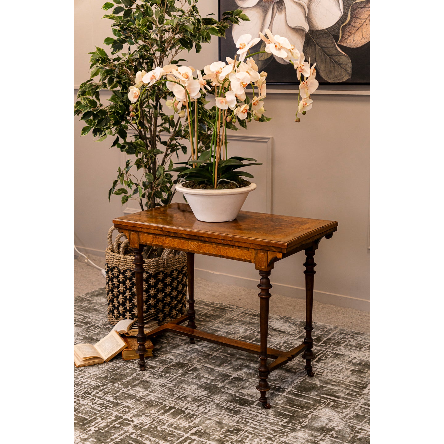 19th Century Walnut Cross banded fold over Card Table