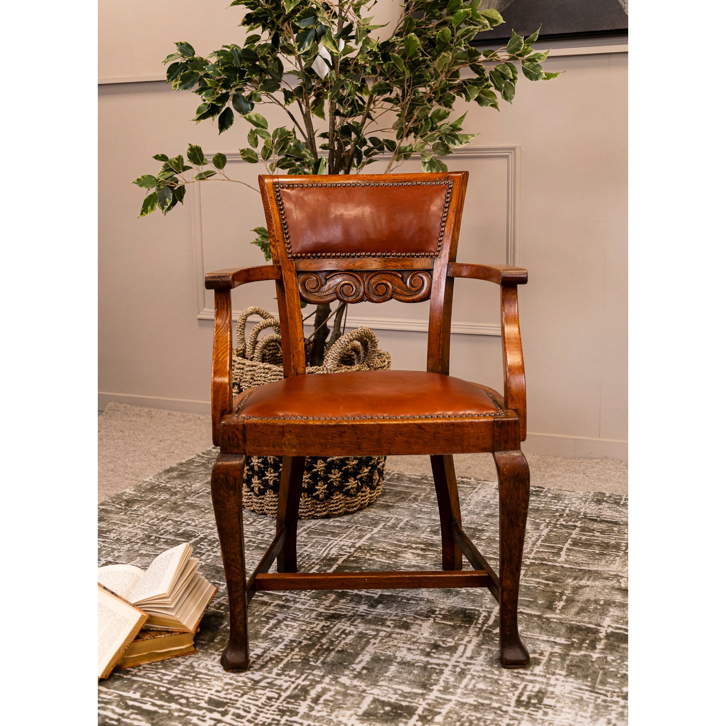 Canred Oak and Leather Armchair