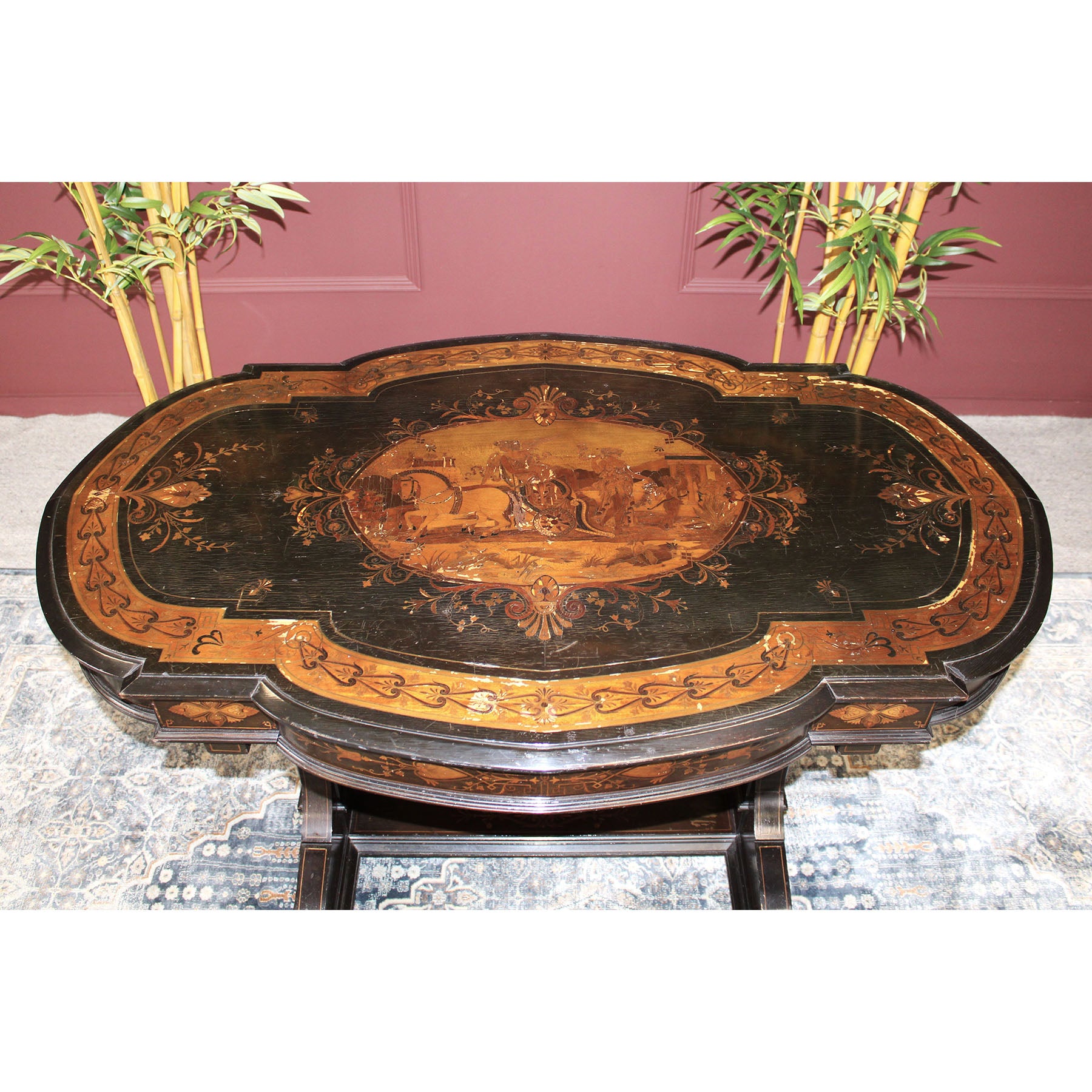 Ebonised Hand Painted and Inlaid Library Table