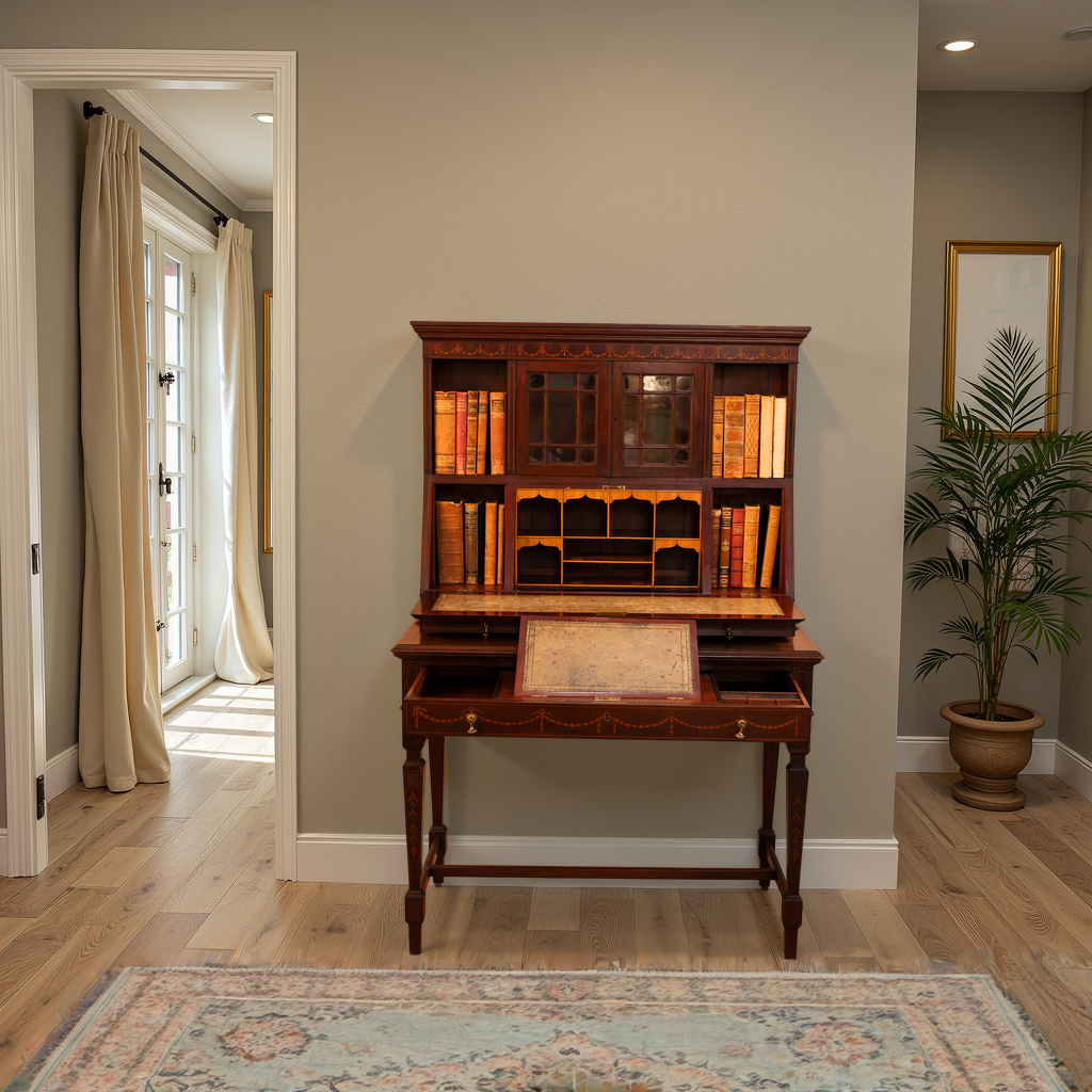 Edwardian Mahogany & Satinwood Inlaid Slope Front Writing Desk