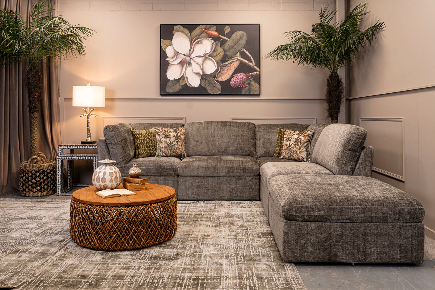 Avoca Sectional Corner Sofa Grey including footstool