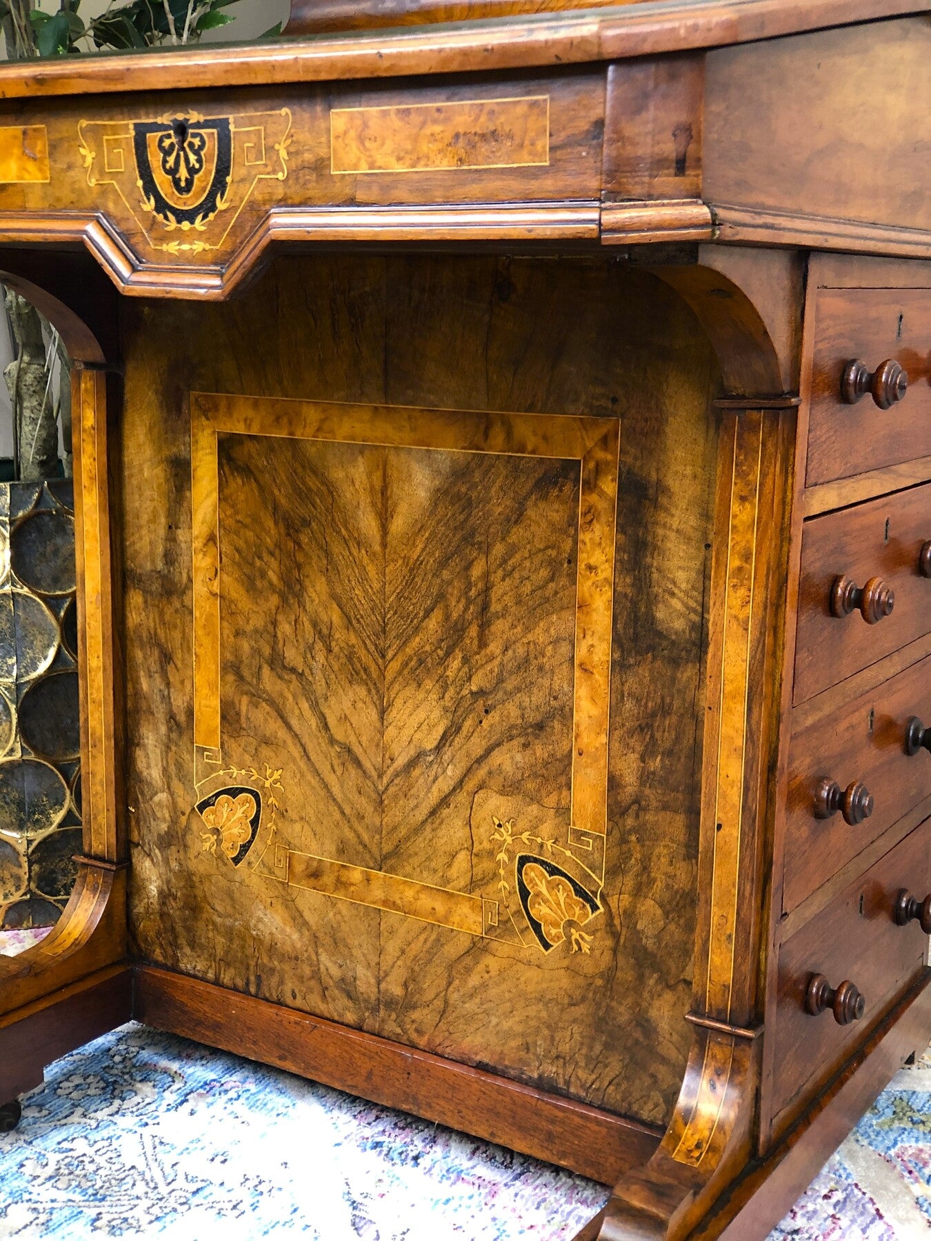 Victorian burr walnut davenport,
