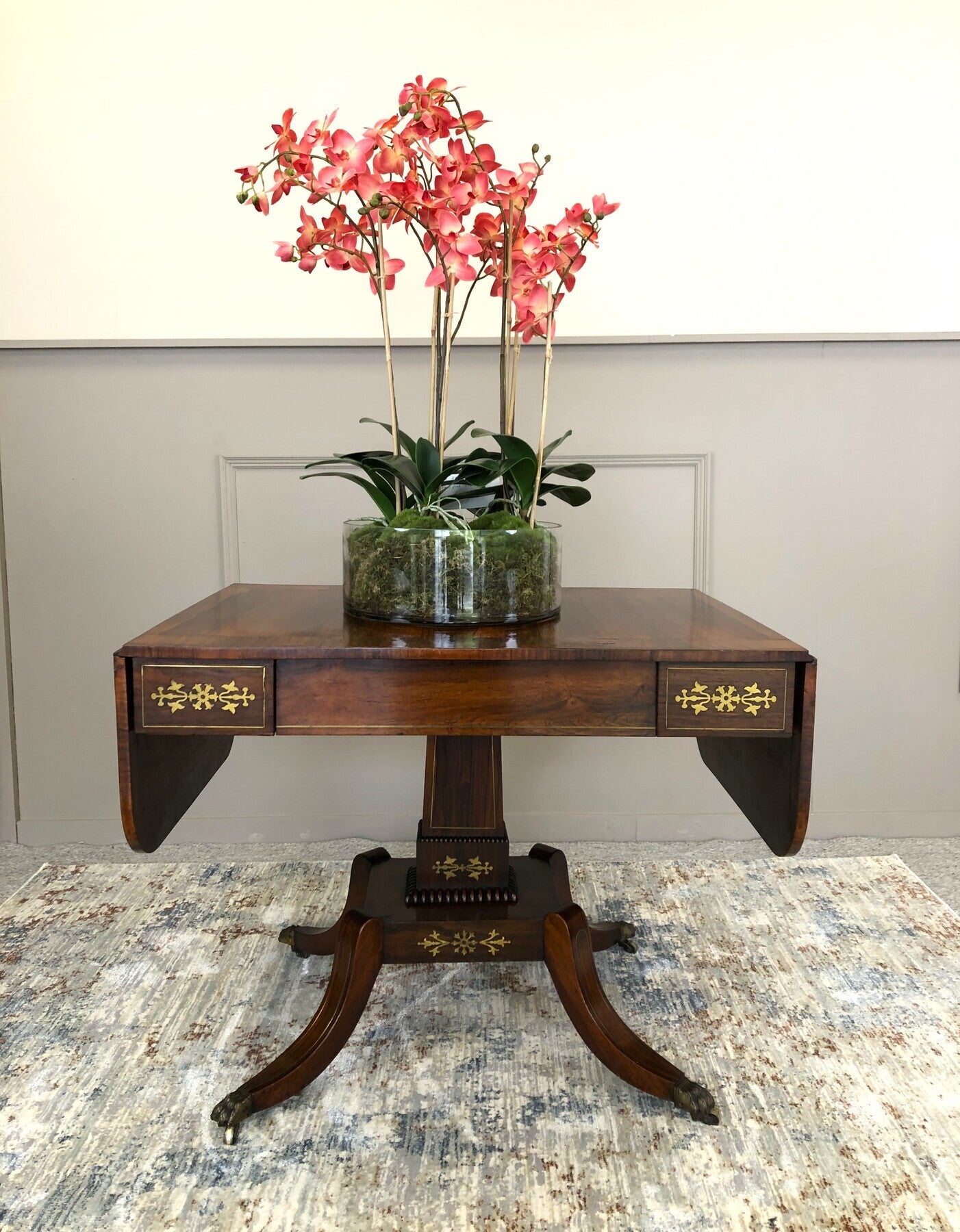 Regency rosewood and brass inlaid sofa table