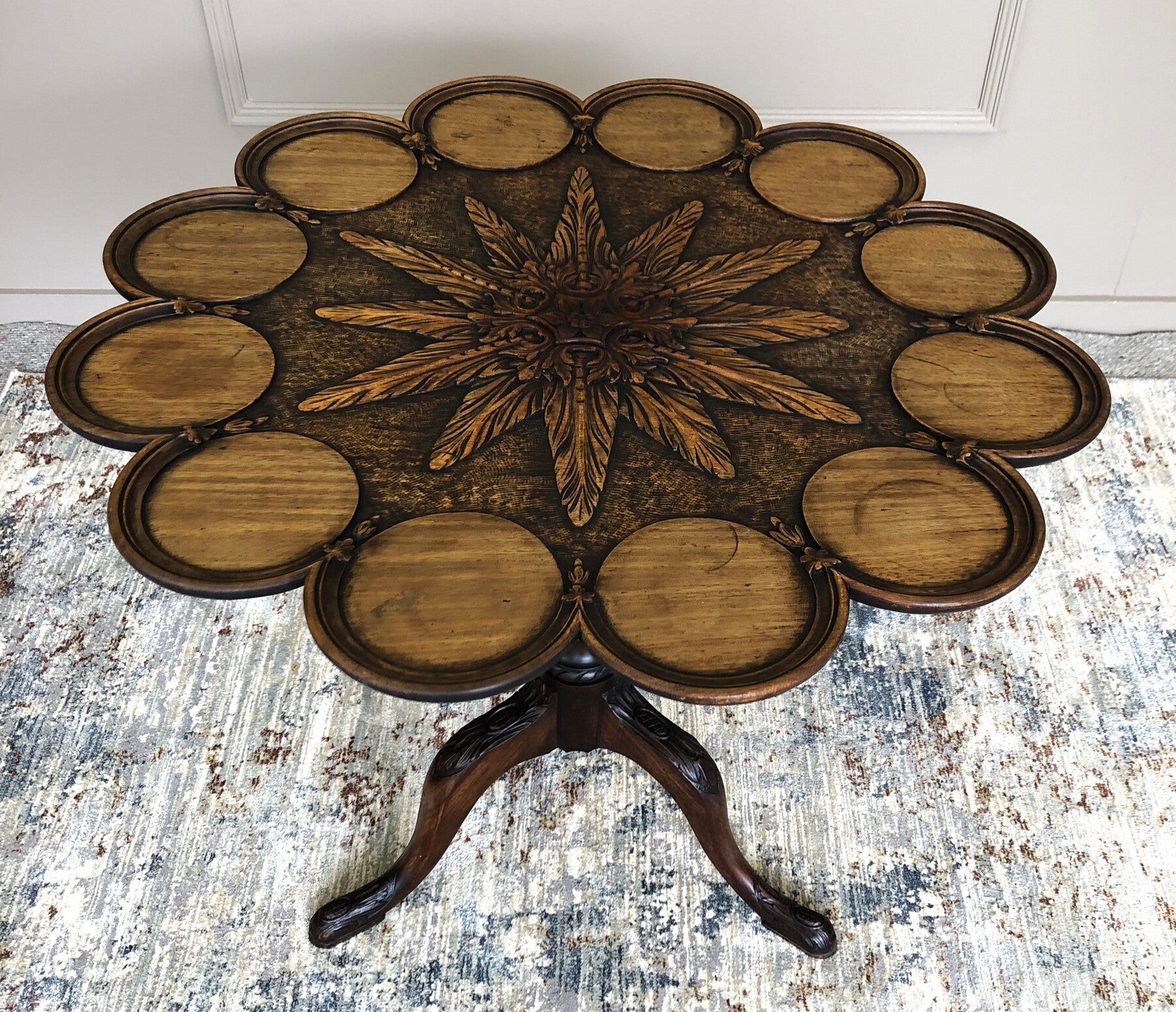 Victorian carved mahogany snap top occasional table