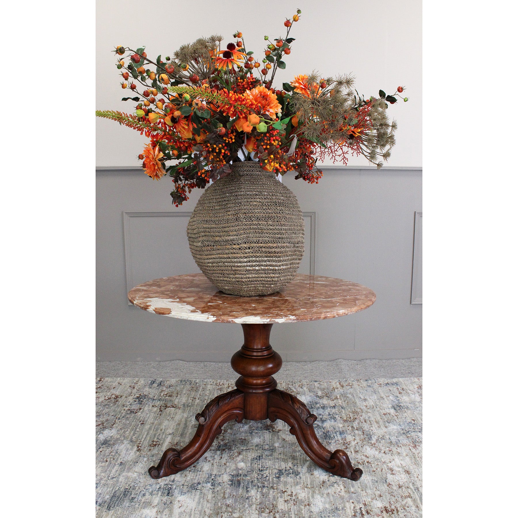 19th Century Carved Mahogany and Marble Top Table