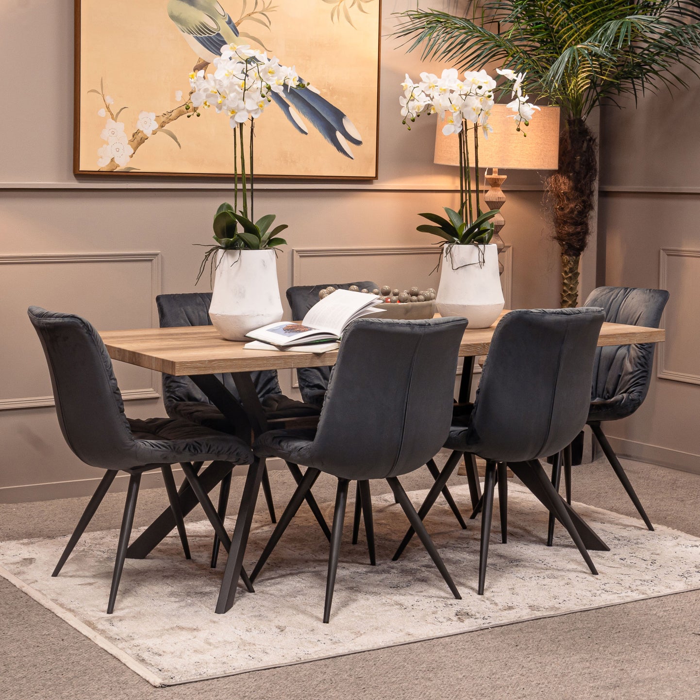 Kamala 180cm Dining Table and x Anna Dark Grey Dining Chairs Bundl  Flanagan Kerins