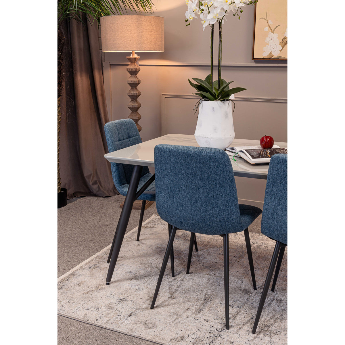 Lola 130cm Dining Table and 4 x Oslo Blue Dining Chairs - Bundle Deal ...