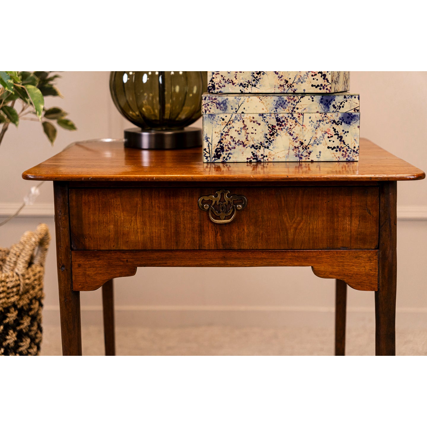 Mahogany Square Occasional Table with drawer on tapered legs