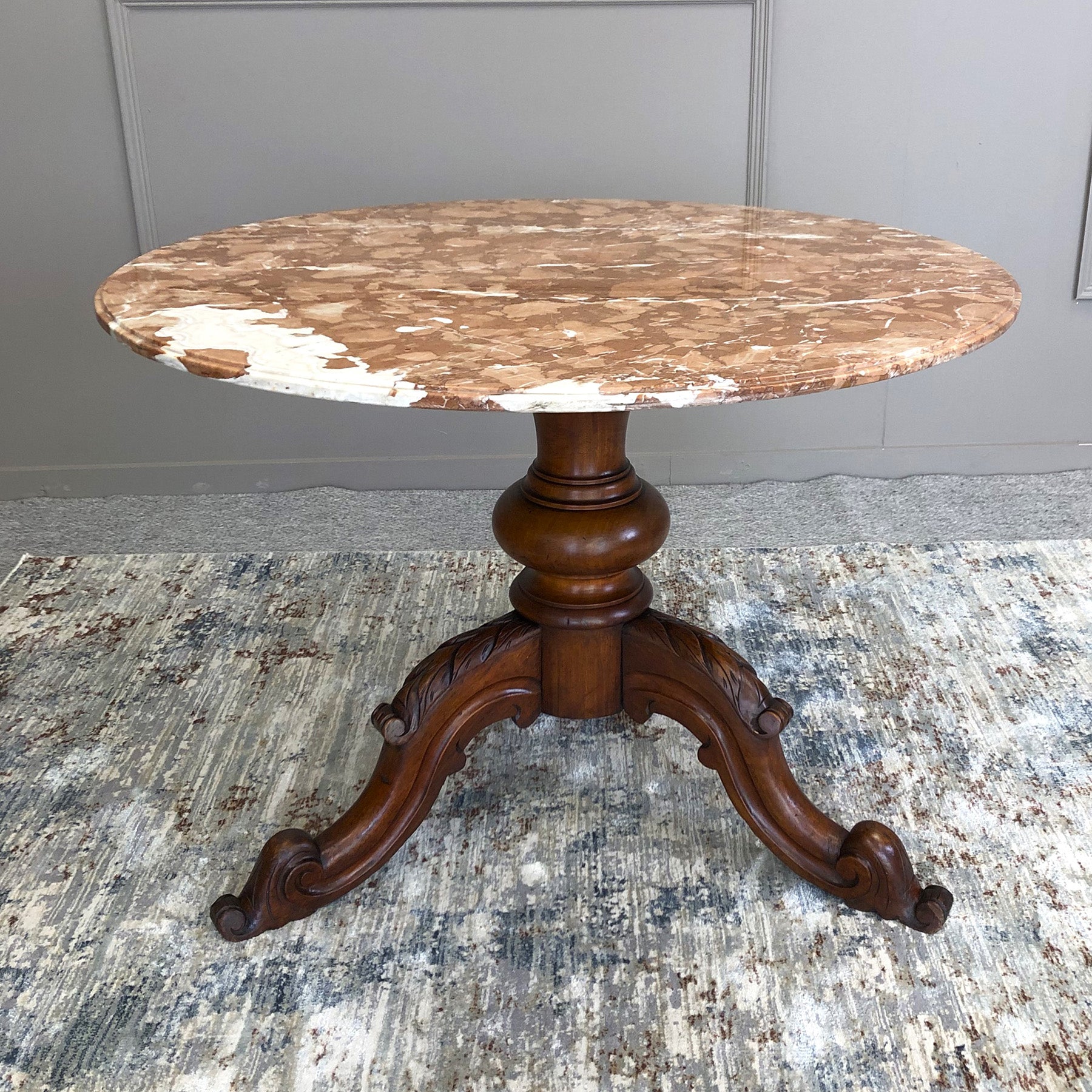 19th Century Carved Mahogany and Marble Top Table