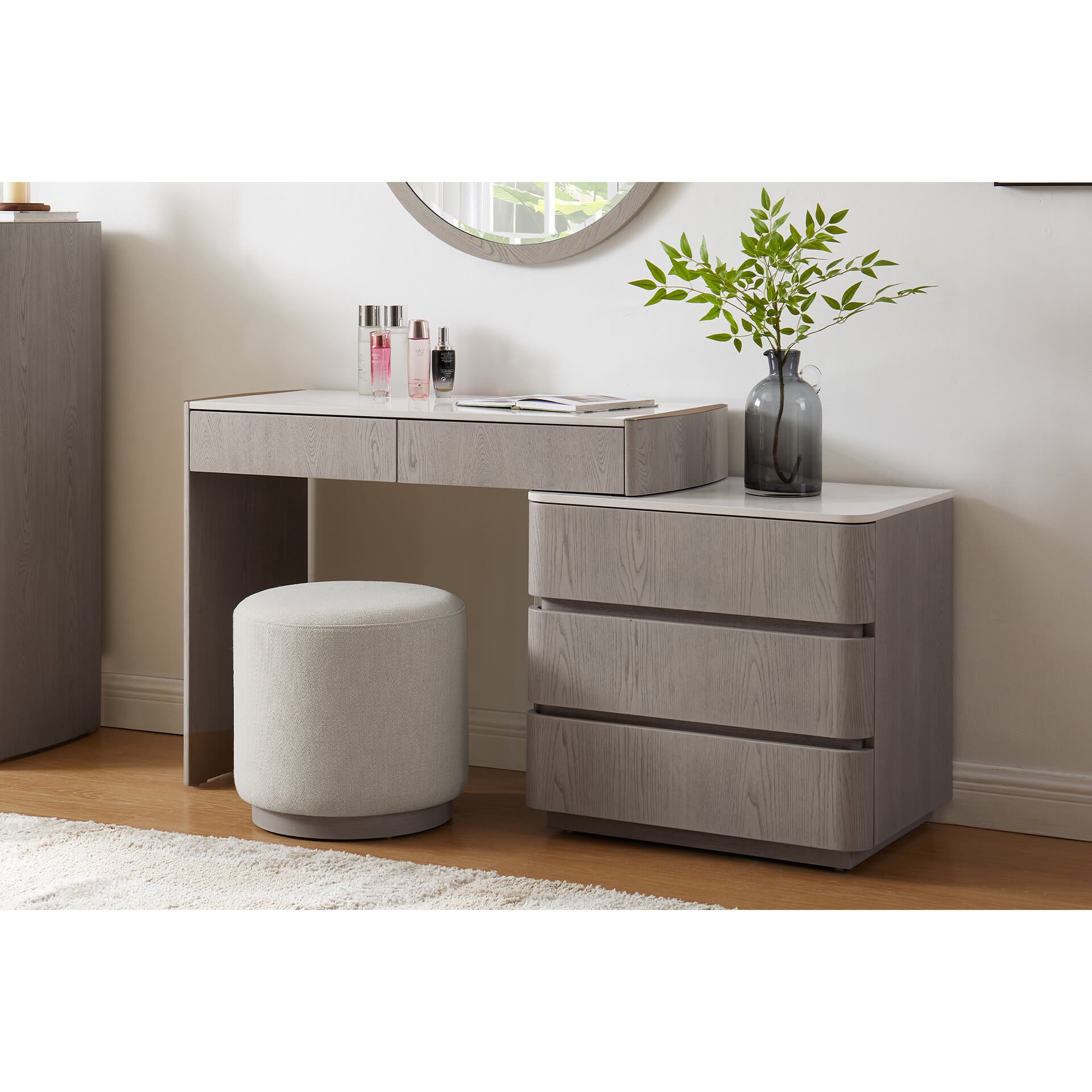 Mondello Dressing Table with Chest 5 Drawer - Washed Oak