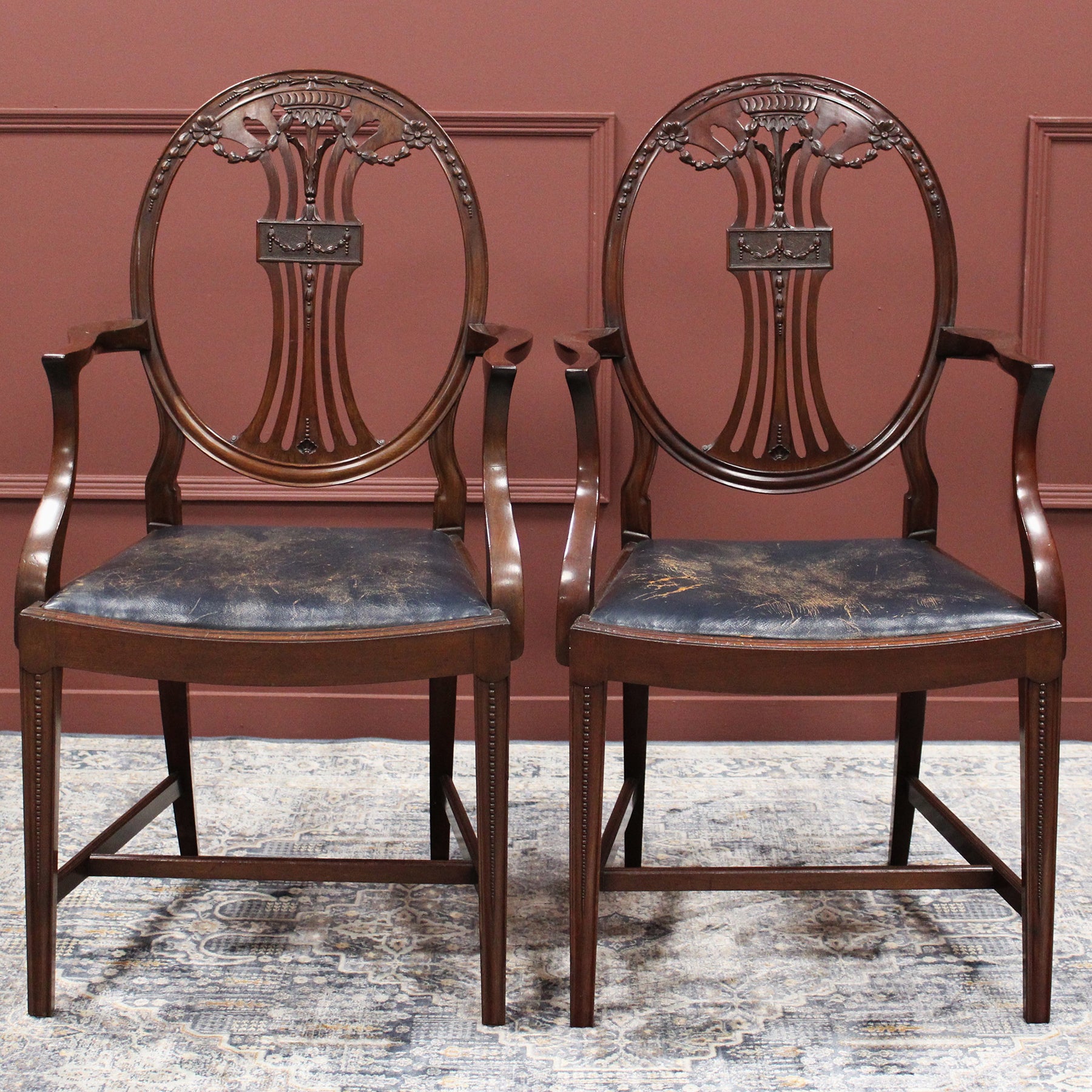 Pair of Hepplewhite Design Carver Chairs