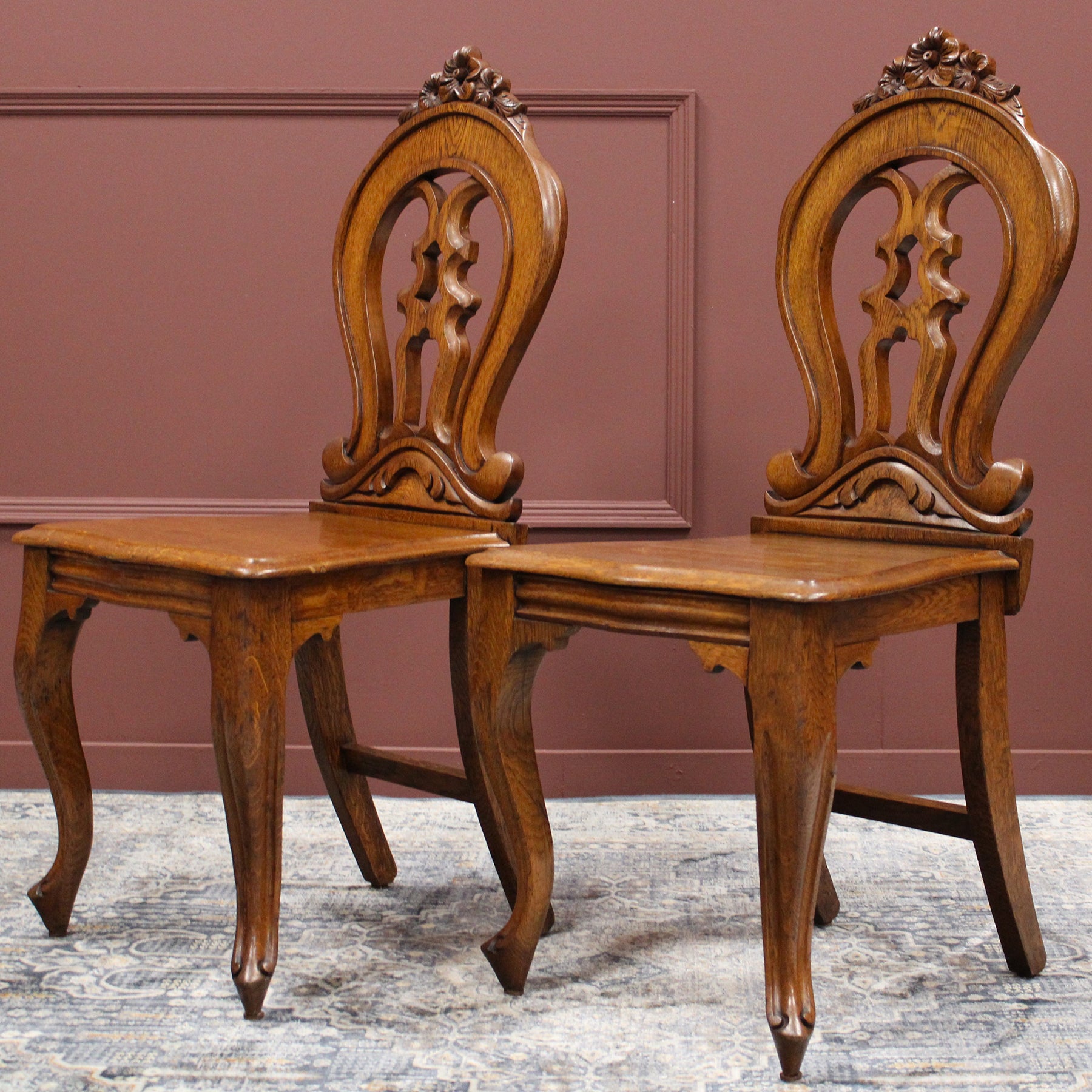 Pair of Victorian Carved Hall Chairs