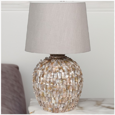 Radiant Opal Round Lamp with Linen Shade