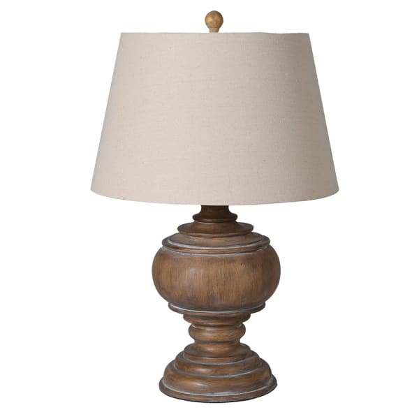 Rustic Burma Turned Wood Table Lamp with Beige Shade Flanagan Kerins
