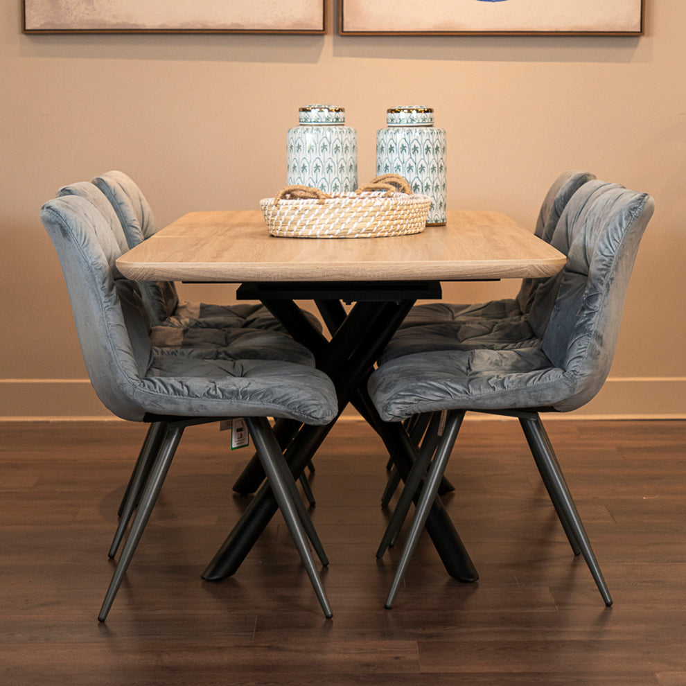 Sandy Extending Dining Table and x6 Anna Light Grey Dining Chairs ...