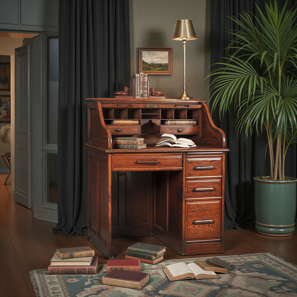 Oak Roll Top Desk