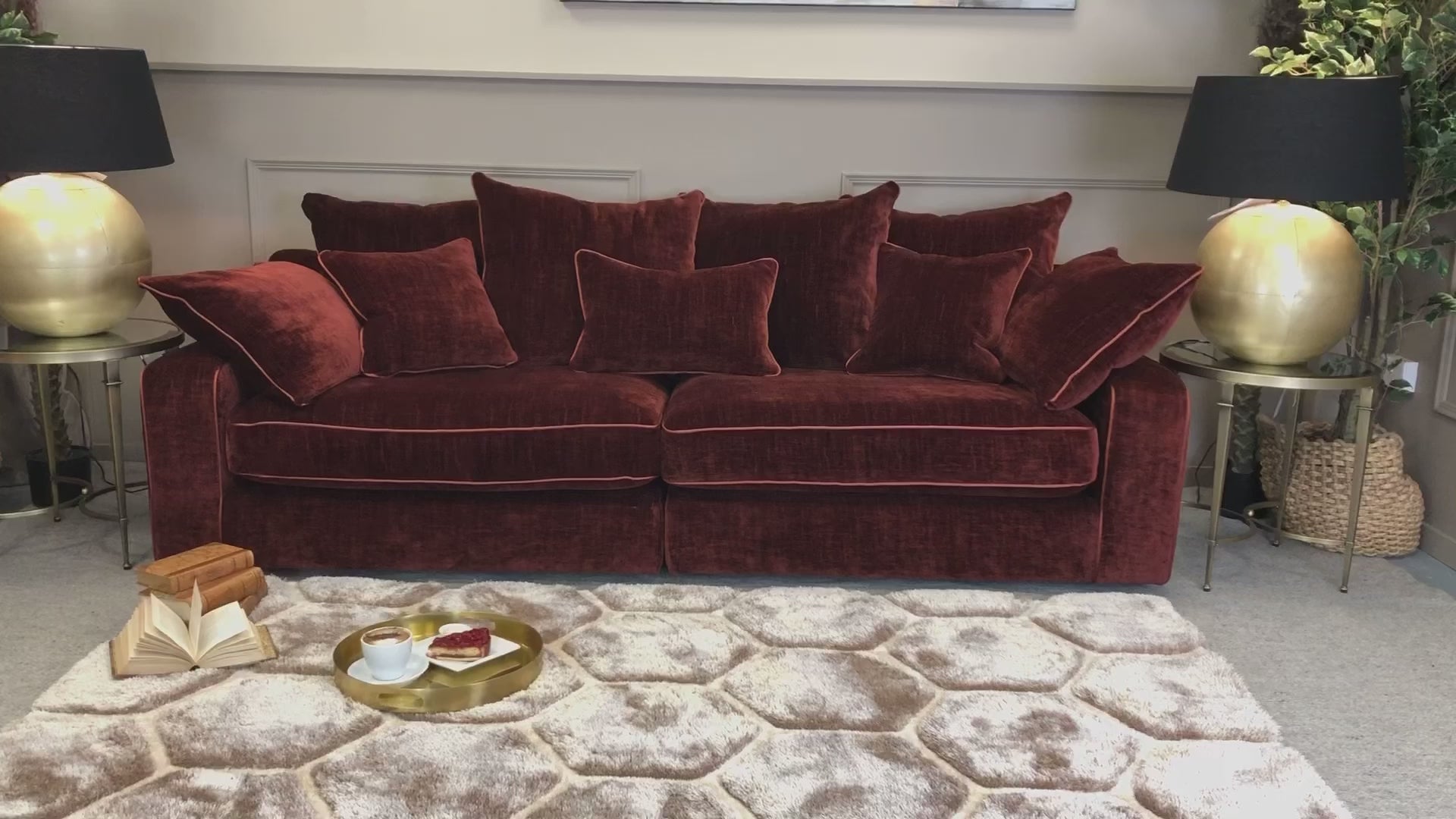 The Stunning Marilyn Large Split Sofa in Zelda Burgundy inspired by the Manhattan Sofa 
