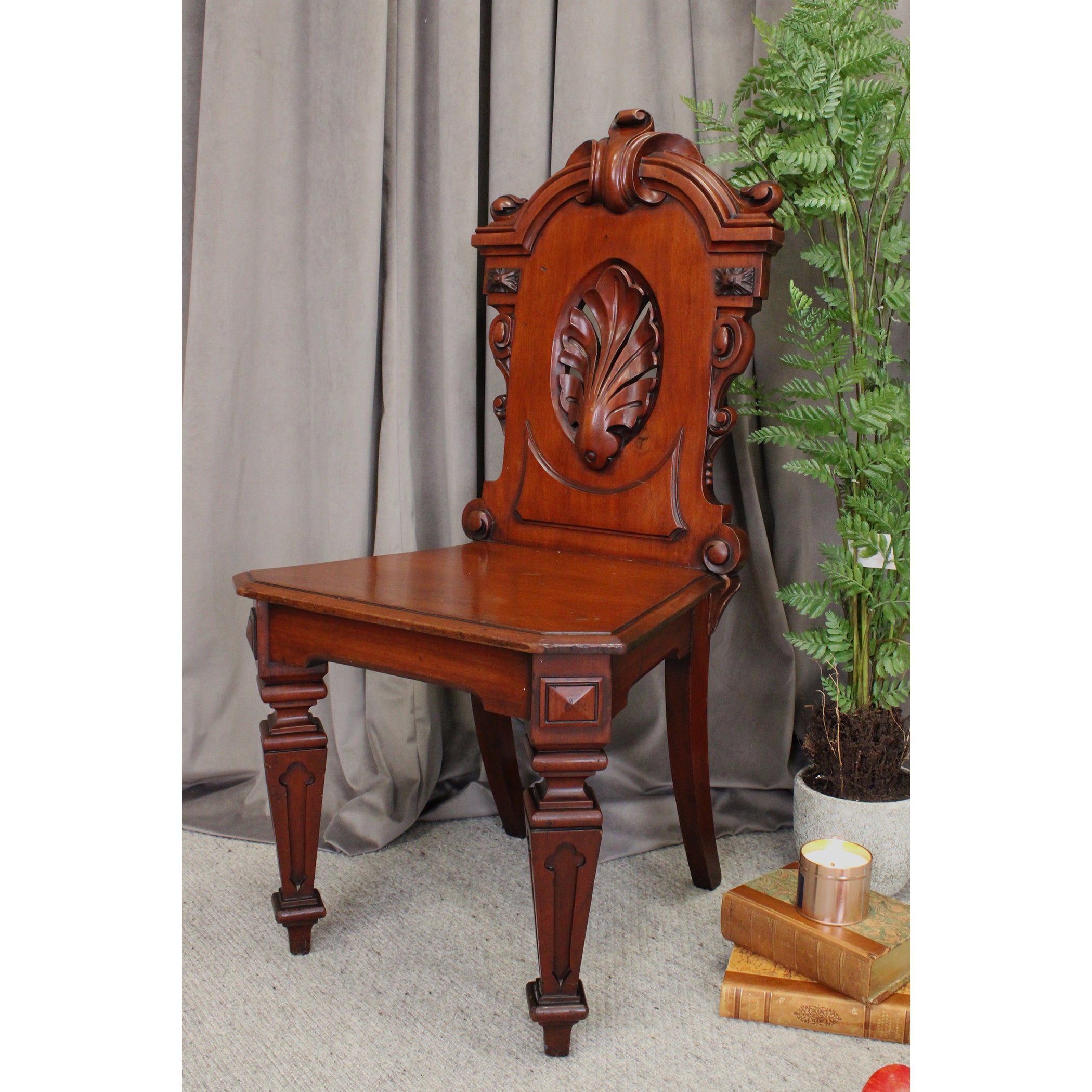 19th Century Carved Mahogany Hall Chair