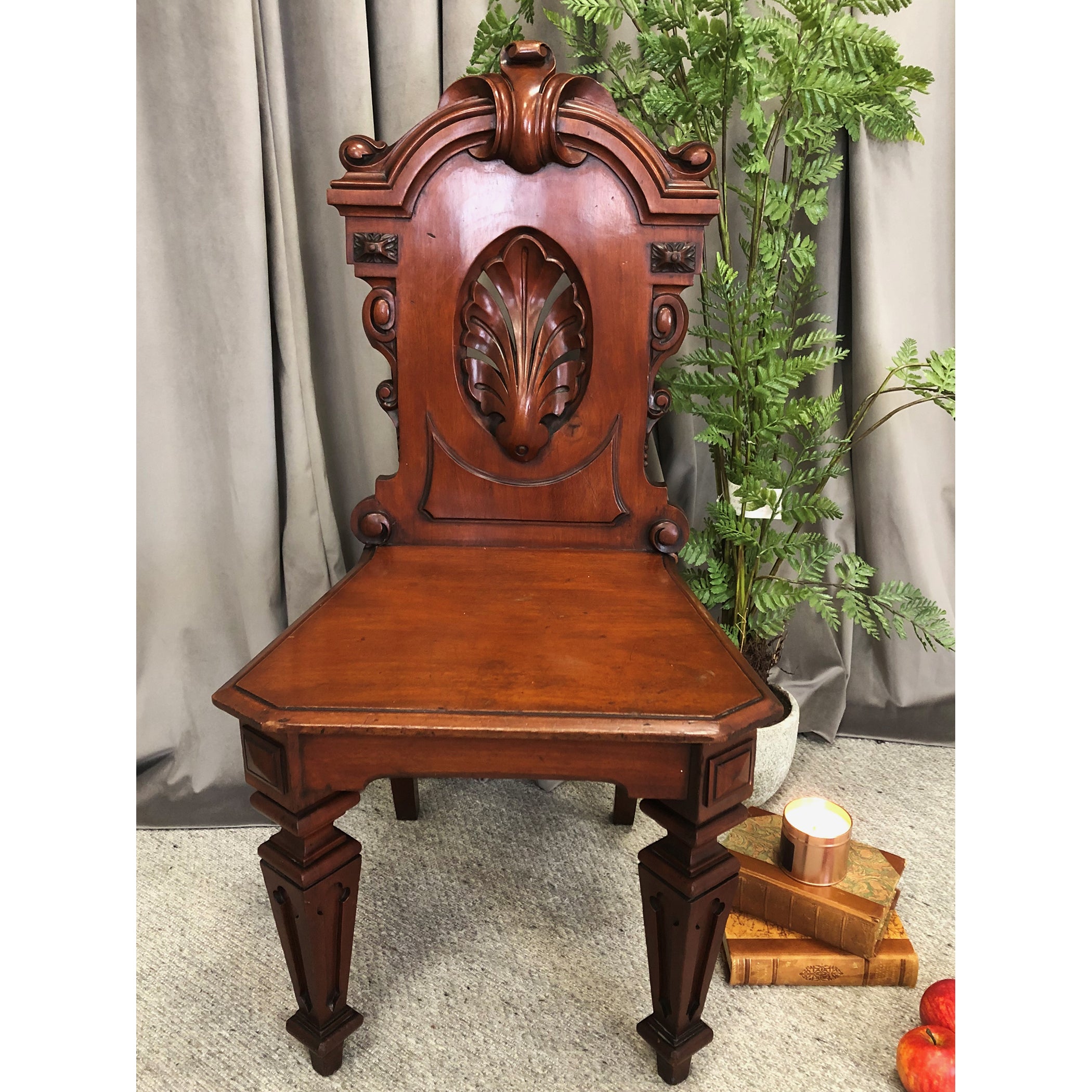 19th Century Carved Mahogany Hall Chair